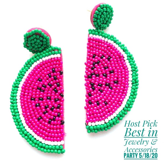 Jewelry - Watermelon Slice Seed Bead Dangle Earrings
